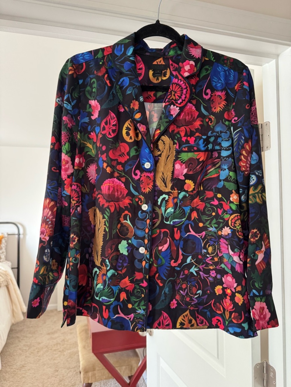 J. Crew Black Multicolor Floral Button-Front Blouse